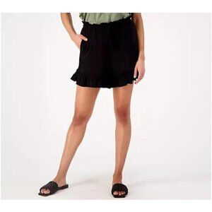 Candace Cameron Bure Regular Short with Ruffle Detail Black,Large
